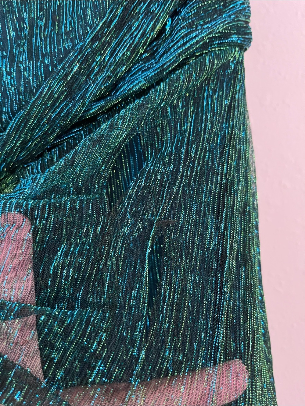 Lulus Glamorous Glitz Shiny Teal Green One-Shoulder Maxi Dress Sz Large Long - Picture 11 of 13
